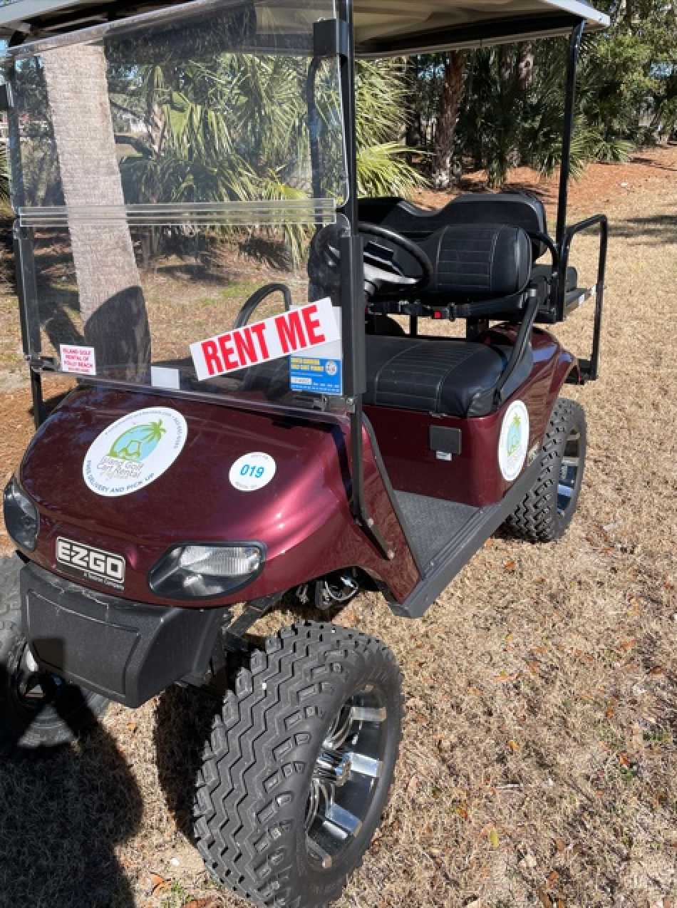Rent the Custom Lifted Electric 4 Seat Golf Cart Island Golf Cart